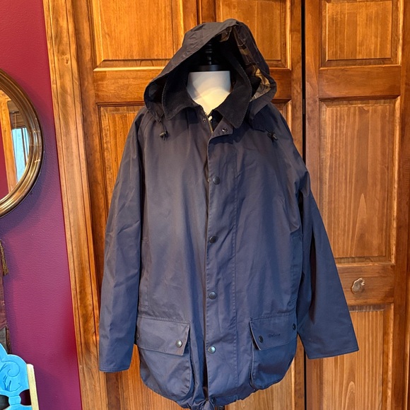 Vintage Barbour Beaufort Jacket Dark Blue Hooded Raincoat A960 XL - Picture 4 of 15